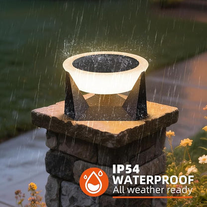 Solar Post Light, 14.9'' Solar Powered Outdoor Pillar Lights Fixture Waterproof, Modern Fence Column Cap Lamp Dusk to Dawn 3000K LED Lantern Landscape Lighting for Deck Patio Garden Yard Driveway