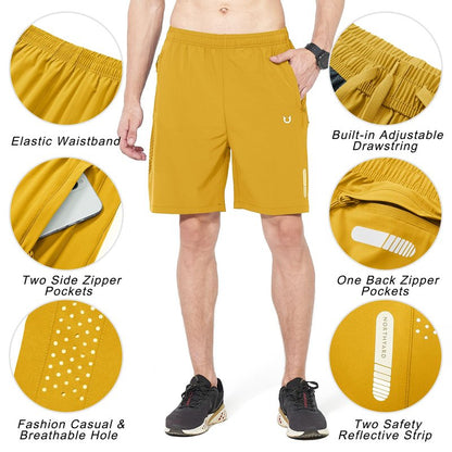 NORTHYARD Men's Athletic Running Shorts Gym Workout 7"/9"/5" Quick Dry Lightweight Sports Basketball Tennis 3 Zipper Pockets Yellow M
