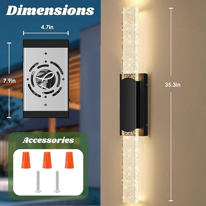 35.3in Large Size Outdoor Wall Light Fixtures with Crystal Bubble Glass, Waterproof Exterior Sconces LED Wall Lanterns, Porch Lights Wall Mounted 10W 3000K Outside Lights for House Front Door Garage