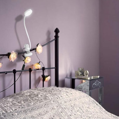 LEPOWER Clip on Light/Reading Lights/Book Light Color Changeable/Night Lights Clip on for Desk, Bed Headboard and Computers, Adapter Included (White)