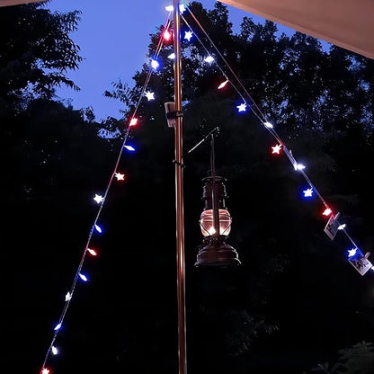 ITICdecor 4th of July Decor Red White Blue Stars String Lights, 15 FT 30 LED Fairy Lights Battery Operated Indoor&Outdoor Star Lights for Independence Day President Day Memorial Day