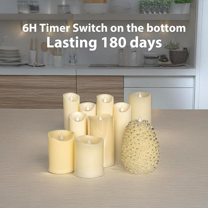 Flameless Candles Last 1300+ Hours Real Wax Flame Effect Auto-Moving 3D Wick, LED Pillar Candles with Timers Battery Operated - Ivory 5"