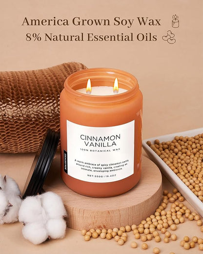 M&SENSE Cinnamon Vanilla Fall Scented Candles for Home, Natural Soy Wax 19.4oz 110 Hours Large Long Lasting Strong Scented Classic Christmas Holiday 2 Wicks Candle Gift Home Decor