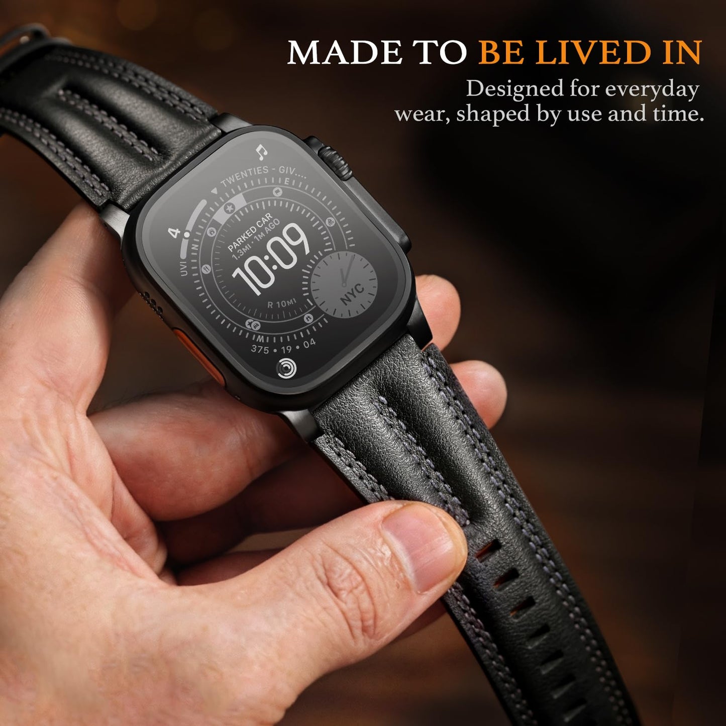 Tlselt Leather Band for Apple Watch Ultra Band 49mm/46mm/45mm/44mm/42mm-Ultra 3 2 1, Series 11 10 9 8 7 6 5 4 3, SE 3 2 1, for iWatch Handcrafted Band Men Genuine Leather Rugged Vintage Strap