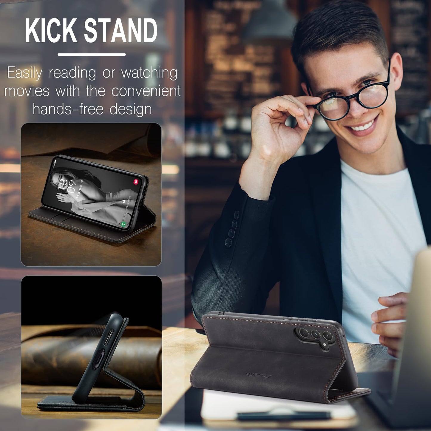 Phernykas Flip Wallet Case for Samsung Galaxy A55, Leather Magnetic Folio Cover with Card Holder, Kickstand Durable - TPU Shockproof Protective Phone Case - Black