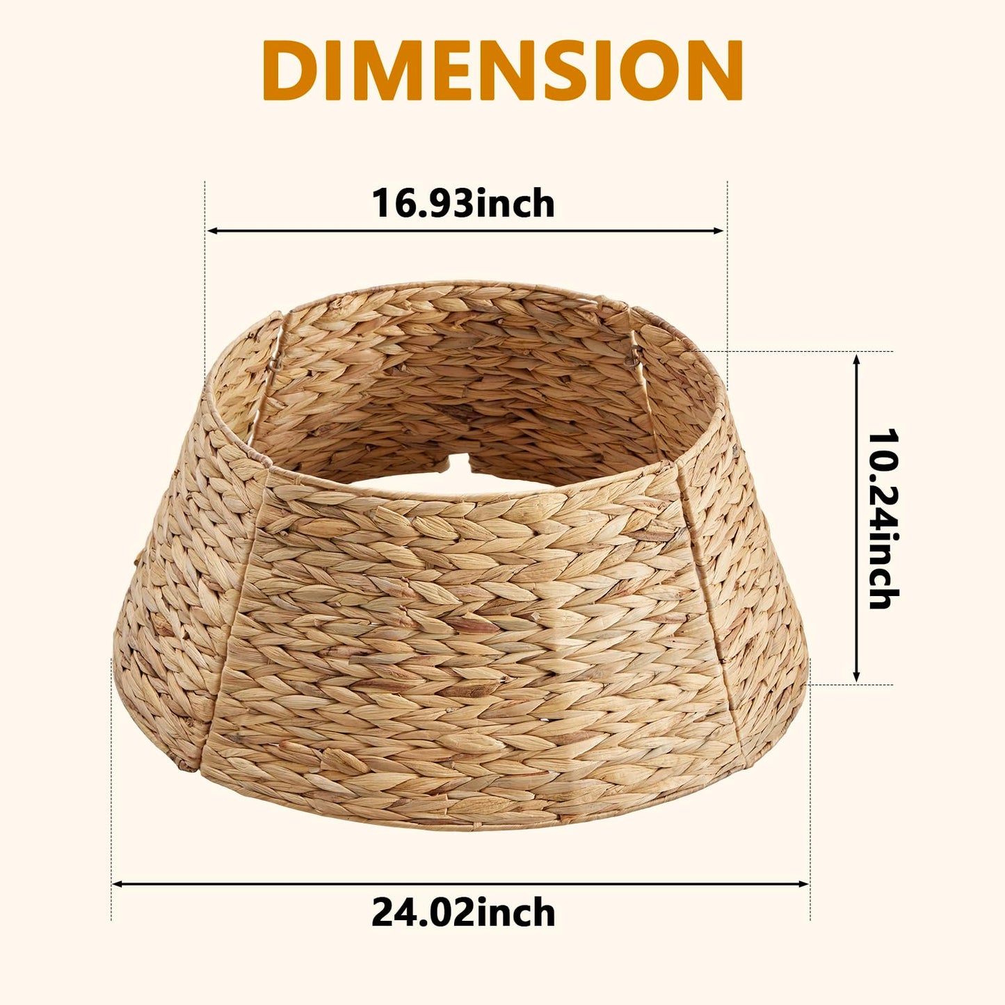 Sweetcrispy 24inch Christmas Tree Collar for 4-7ft Trees, Woven Hyacinth Rattan 4-Panel Collar w/Cord Access Hole & Easy Lock Design,Handwoven Natural
