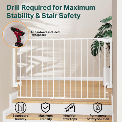 Cumbor Expandable 31.6-48" Baby Gate for Stairs, Hardware Mounted, 2-in-1 No Bottom Bar Dog Gate Indoor, Auto Close Pet Gate for Doorways with Large Walk Thru Door, Child-Proof Gate for Kids (White)