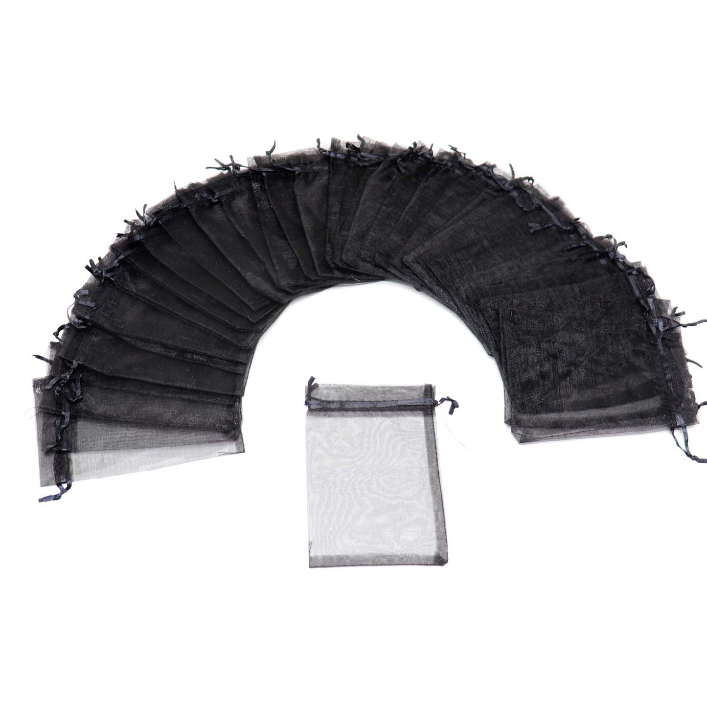 Bezall 100Pcs Black Organza Bags 3.5x4.5 Inch, Small Mesh Bags Drawstring Jewelry Candy Pouches Funeral Halloween Party Favor Bag