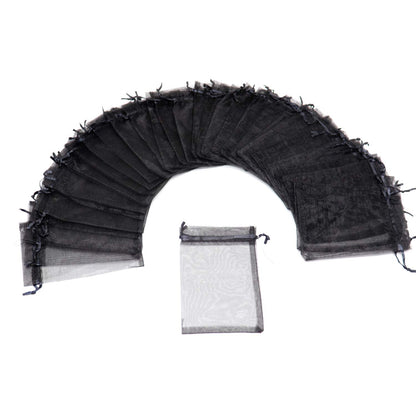 Bezall 100Pcs Organza Bags 6x8 Inch, Black Halloween Party Favor Bags with Drawstring, Mesh Jewelry Gift Bag Christmas Candy Pouches