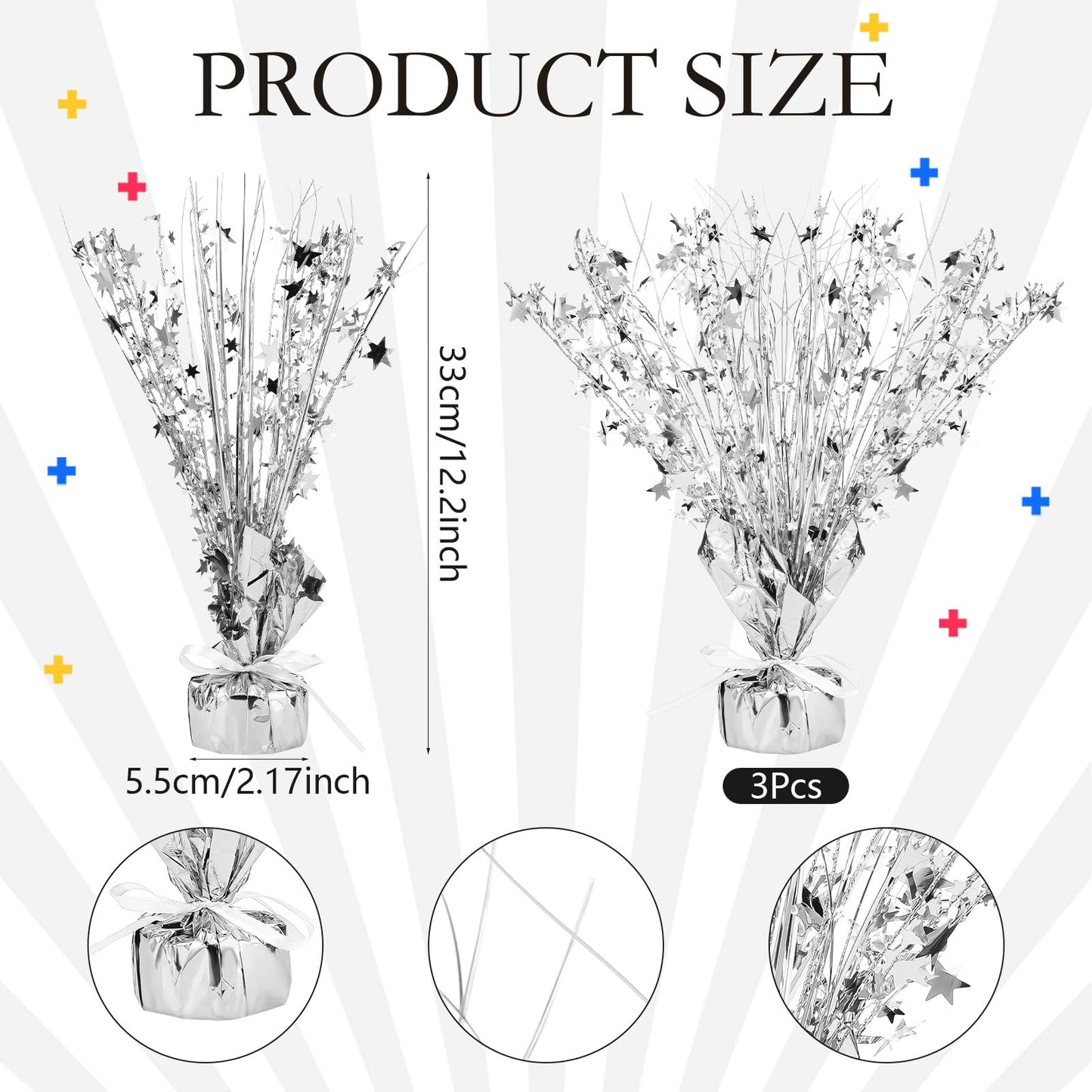 Crowye 3 Pieces Metallic Foil Spray Centerpiece Birthday Table Decoration Star Burst Centerpieces Graduation Table Decor for Birthday 2026 Party Holiday(Silver)