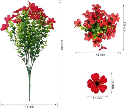 Outdoor Artificial Flowers, 12 Bundles Fake Flowers Summer Decoration, No Fade Faux Plastic Shrubs for Garden Patio Porch Window Box Decor (Mix 4 Color)
