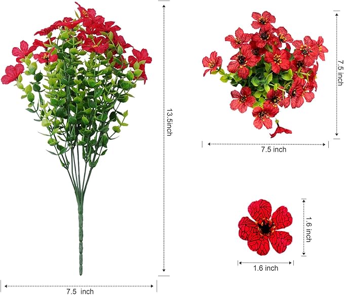 Outdoor Artificial Flowers, 16 Bundles Fake Flowers Summer Decoration, No Fade Faux Plastic Shrubs for Garden Patio Porch Window Box Decor (Mix 4 Color)