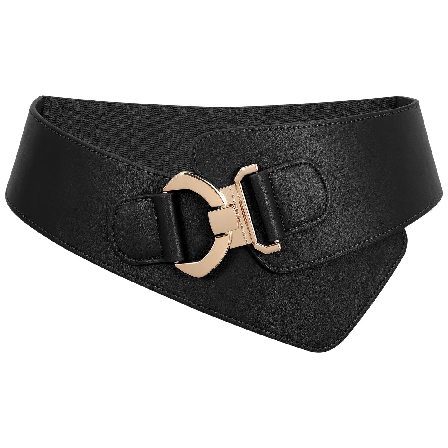 JASGOOD Women's Fashion Vintage Wide Elastic Stretch Waist Belt with Gold Interlock Buckle Halloween Belt (Matte Black,Suit Waist 36-42 Inch)