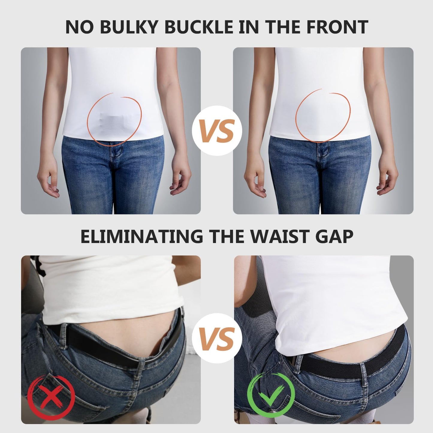 JASGOOD No Show Women Stretch Belt Invisible Elastic Web Strap Belt with Flat Buckle for Jeans Pants Dresses