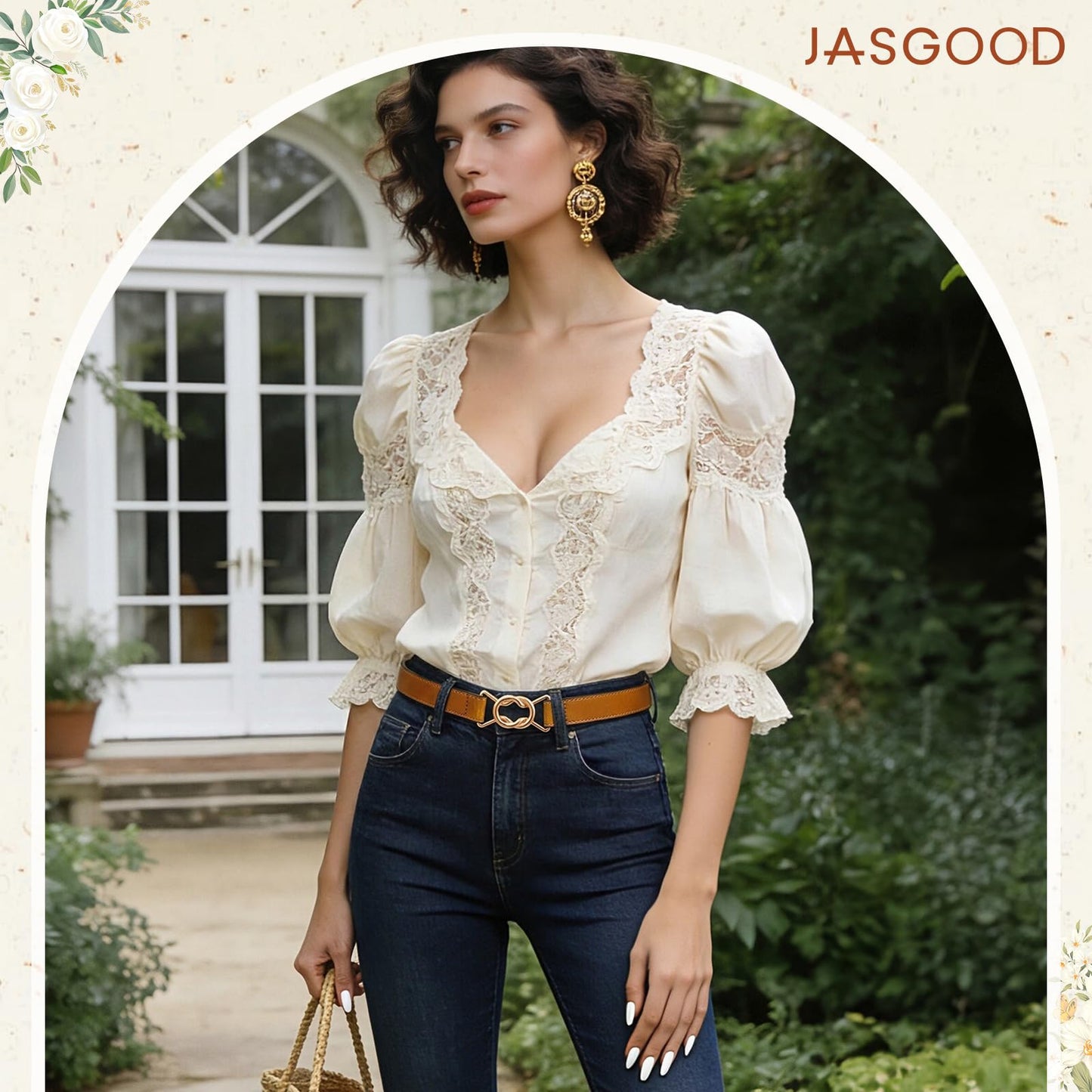 JASGOOD Women Skinny Genuine Leather Belt Thin Waist Belt for Jeans Pants Adjustable Vintage Belt with Gold Buckle 2 Pack