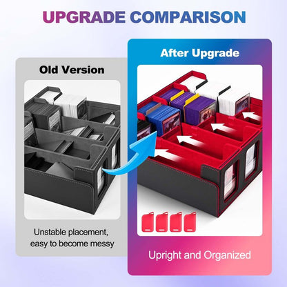 UAONO Trading Card Storage Box with Commander Display; 2400+ Deck Box for MTG with Removable Cover; Top Loaders Card Case fits Magic TCG PTCG Sports Cards; 24 Dividers, 4 Stoppers (Black, Red)