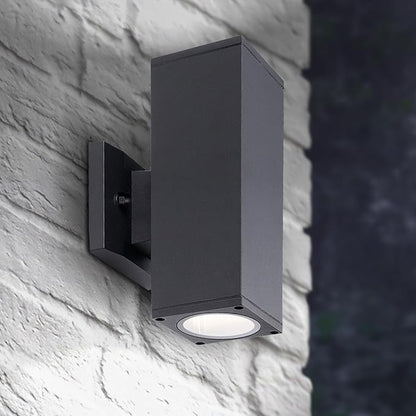 ASD 2 Light Square Outdoor Wall Light Fixture | 120W E26 Socket 120V ETL Cylinder Up Down Lights | LED/CFL/Incandescent Bulb Exterior Wall Sconce | Front Door, Porch, Patio Lighting | Black