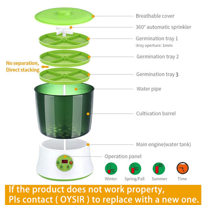 Bean Sprouts Machine, Seed Sprouter Kits, LED Display Time, Intelligent Automatic Bean Sprouts Maker, 3 Layers Function Large Capacity Seed Grow, Also for Radish, Alfalfa, Wheatgrass, Broccoli Sprouts