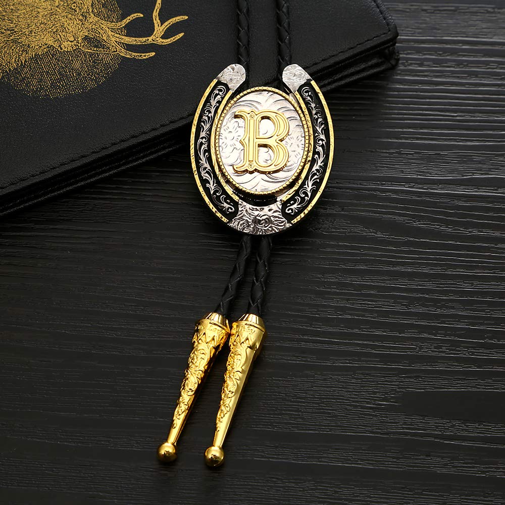 HUABOLA CALYN Bolo Tie for Men- Golden Initial Letter ABCDMJR to Z Western Cowboy Bolo Tie for Women (B)