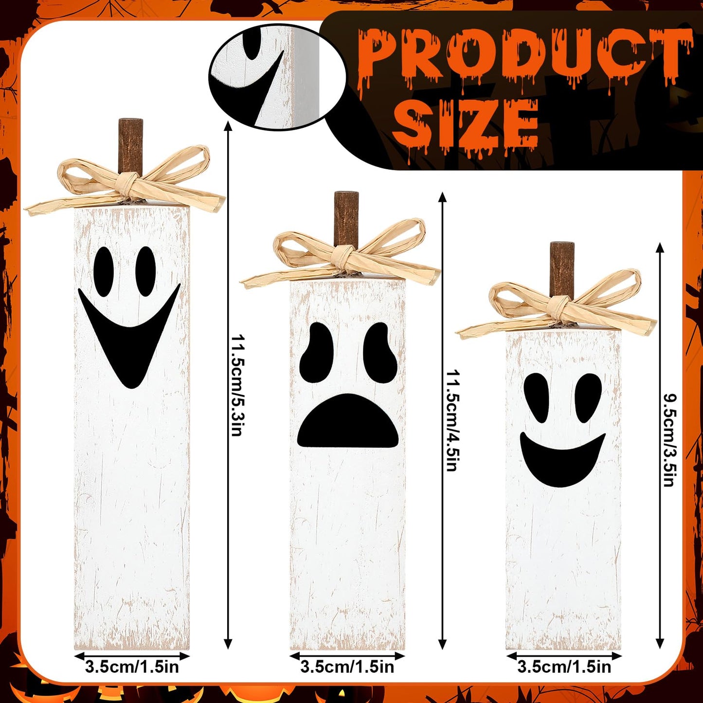 Amyhill 3 Pcs Halloween Table Decoration Wooden Ghost Block Sign Halloween Tiered Tray Decor Rustic Spooky Tabletop Centerpieces for Home Office Mantel Fireplace Shelf Party Decorations Holiday Gift