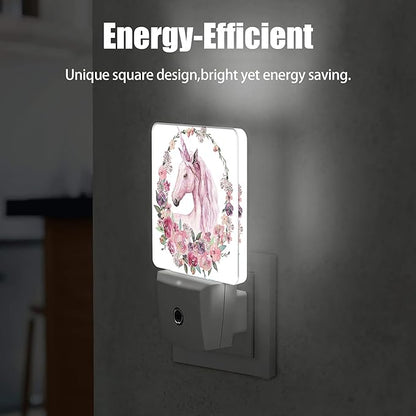 Pink Unicorn Night Light, Floral Night Lights Plug into Wall Decor for Bedroom, Bathroom, Hallway, Kitchen, Dusk to Dawn Sensor Nightlights for Boys Girls Women Men Room Gifts