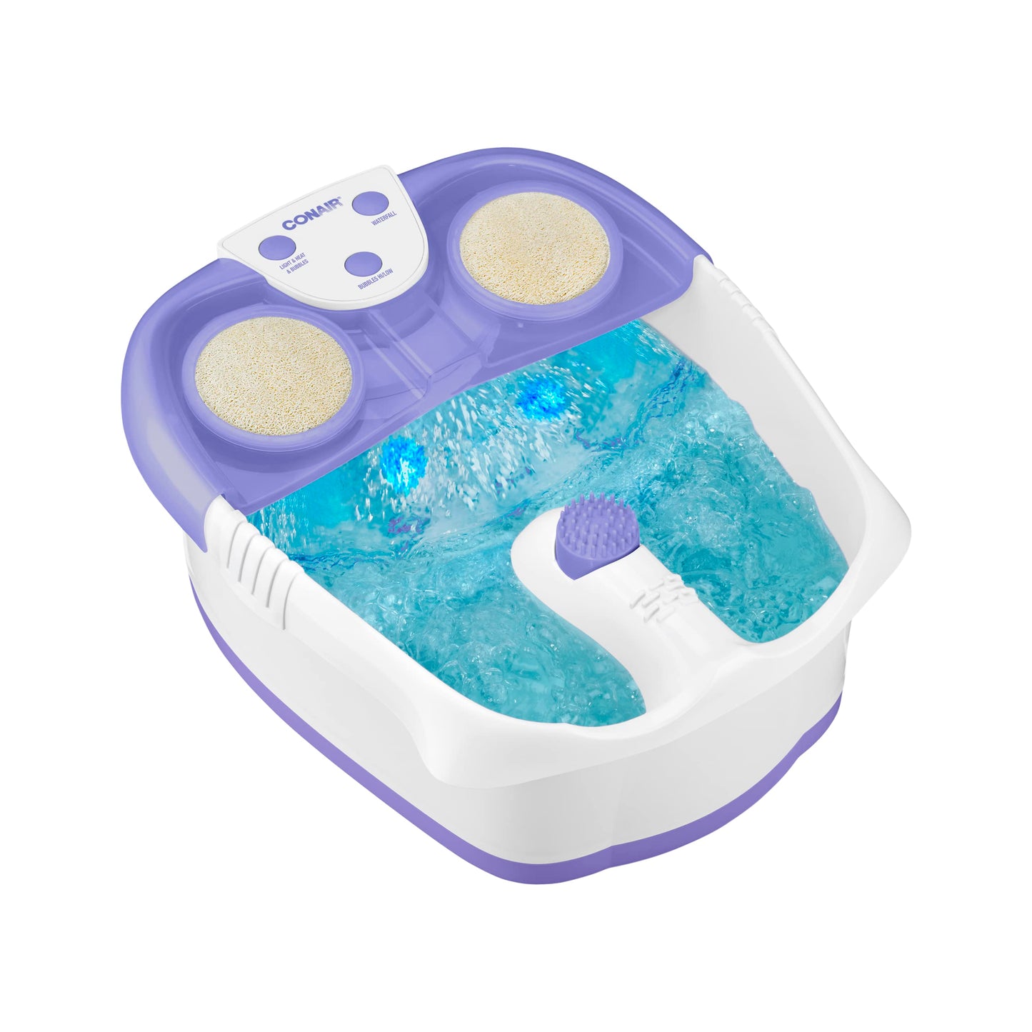 Conair Waterfall Pedicure Foot Spa Bath with Blue LED Lights, Massaging Bubbles and Massage Rollers, Blue/White