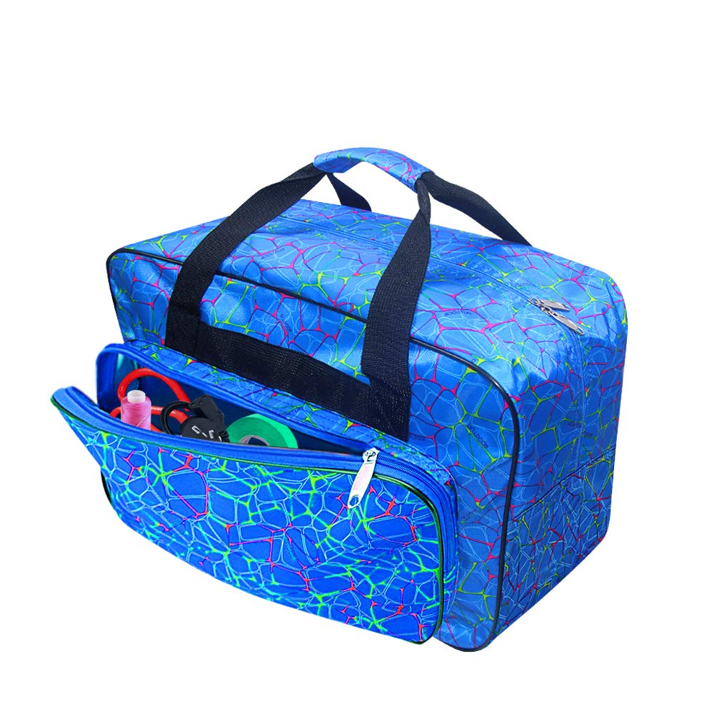 TLBTEK Blue Sewing Machine Carrying Case,Universal Canvas Carry Tote Bag,Portable Padded Storage Dust Cover with Pockets for Sewing Machine