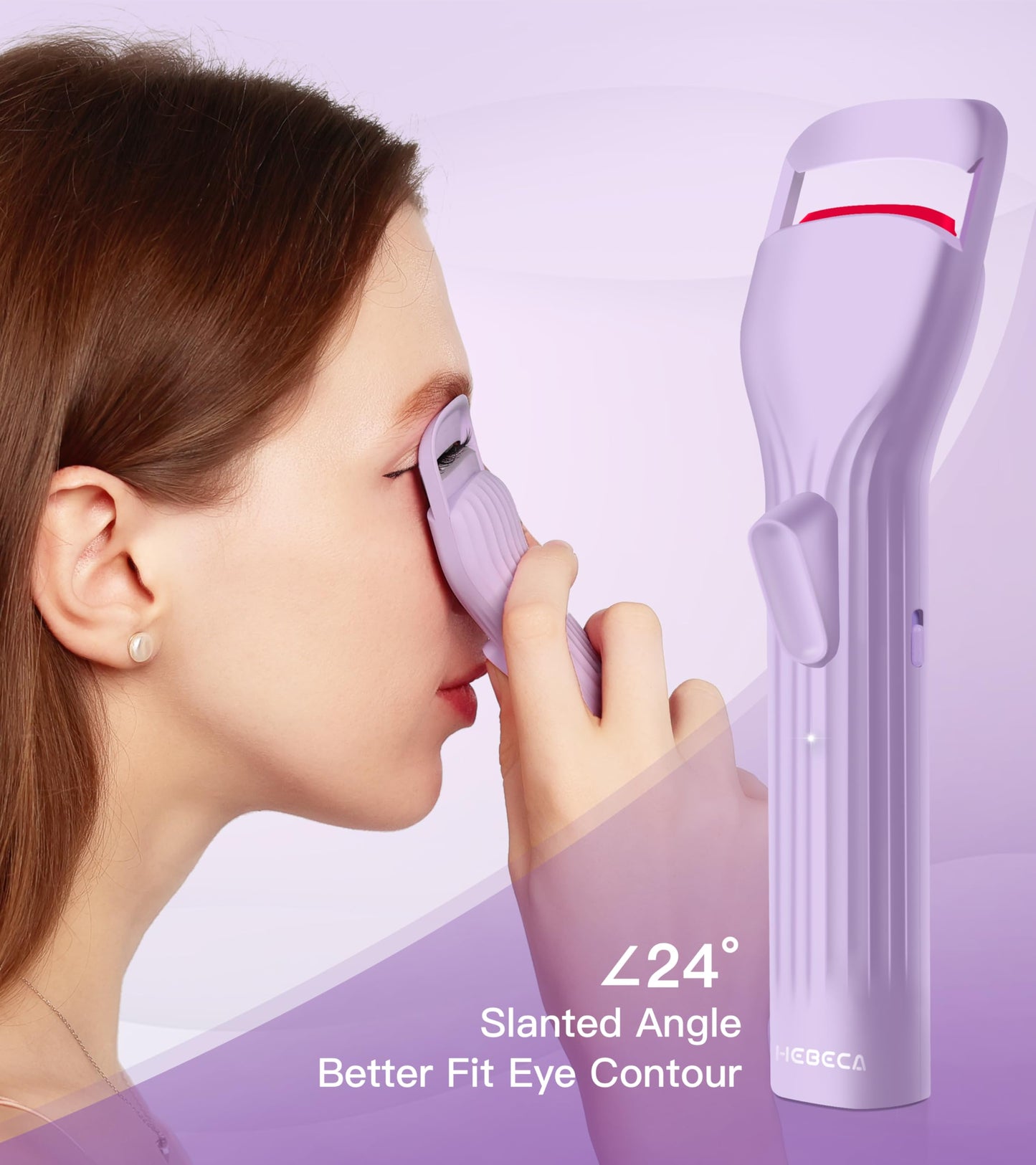 HEBECA Heated Eyelash Curlers, Electric Eye Lashes Curler with Innovative Heating Silicone Pad for Lifted Lashes 24 Hours, No Pinching, Quick Rechargeable 600mAh Battery Purple EC2001