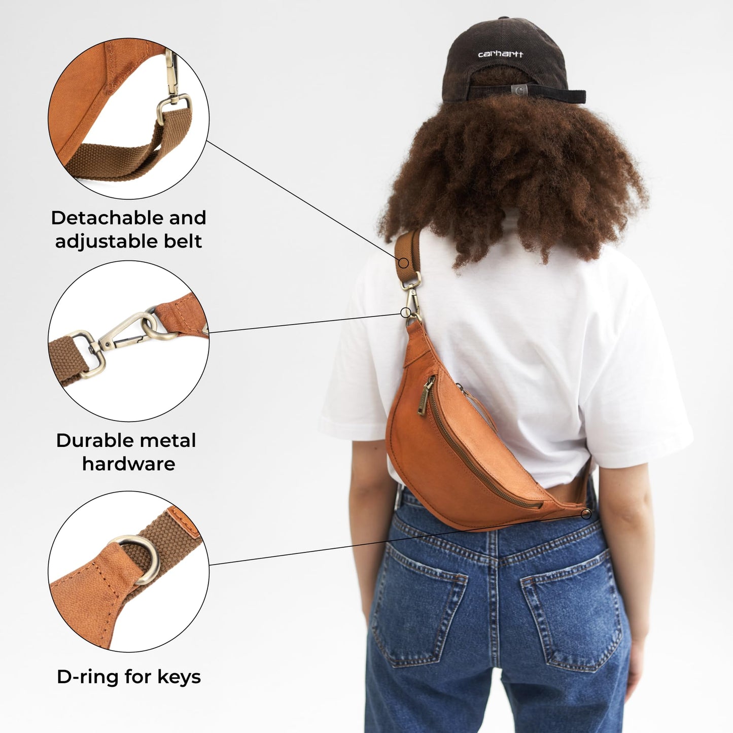 Berliner Bags Vintage Genuine Leather Fanny Pack Kai, Belt Bag, Crossbody Sling Bag for Men and Women, Gift for Dad - Brown
