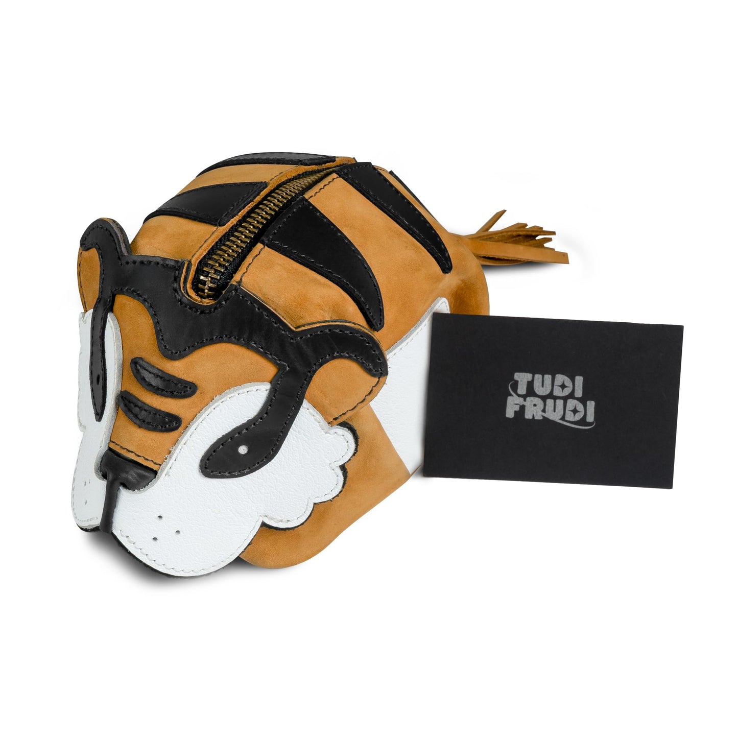 Tudi Frudi, Tiger-Shaped Pouch, Leather Coin Purse, Small Charger Cable Holder, Change Bag, Zippered Cable Case, Purses & Pouches for Cash, Tiny Travel Carrier, Old Tobacco