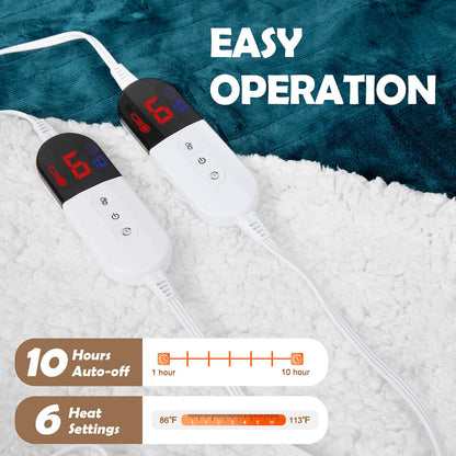 HOW'S MY HOUSE Heated Blanket Throw 50" x 60", Electric Blanket with 12 Time Settings & 6 Heating Levels, Over-Heat Protection, Flannel Sherpa Super Cozy with ETL Certification, Gray