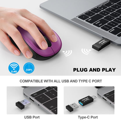 WisFox 2.4G Wireless Mouse for Laptop, Ergonomic Computer Mouse with USB Receiver and 3 Adjustable Levels, 6 Button Wireless Mice for Windows Mac PC Notebook (Grey)