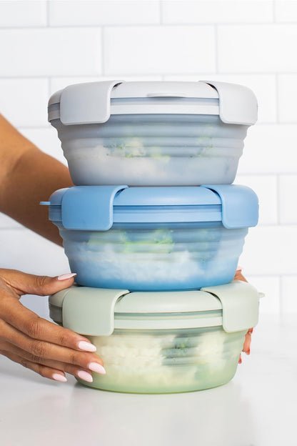 STOJO Collapsible Bowl - Translucent Denim Blue, 36oz - Reusable Silicone Bowl for Hot and Cold Food - Perfect for Travel, Meal Prep, To-Go Lunch, Camping & Hiking - Microwave & Dishwasher Safe