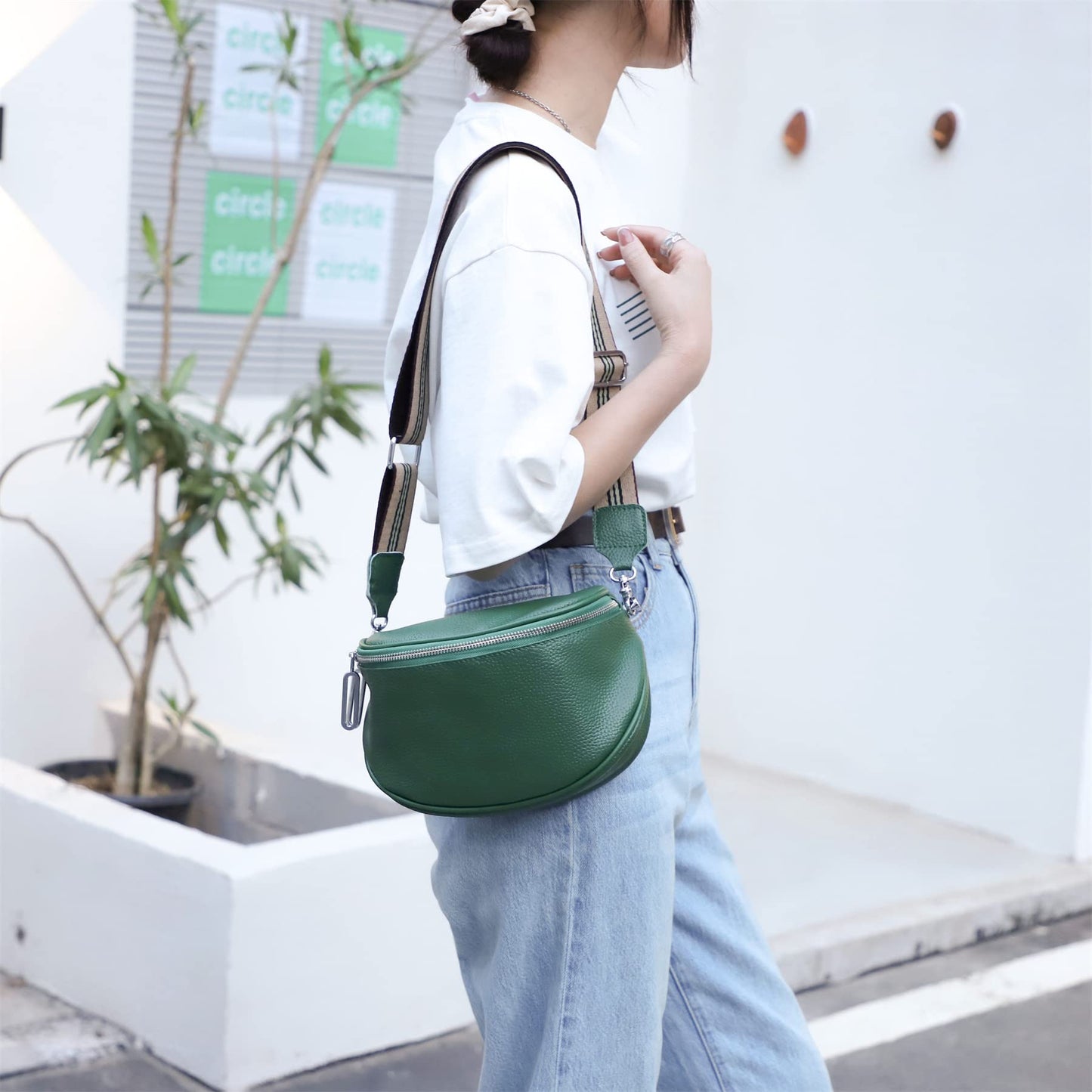 Fanny Pack Crossbody Bags For Women Genuine Leather Fashion Belt Bag Waist Purse (Green01)