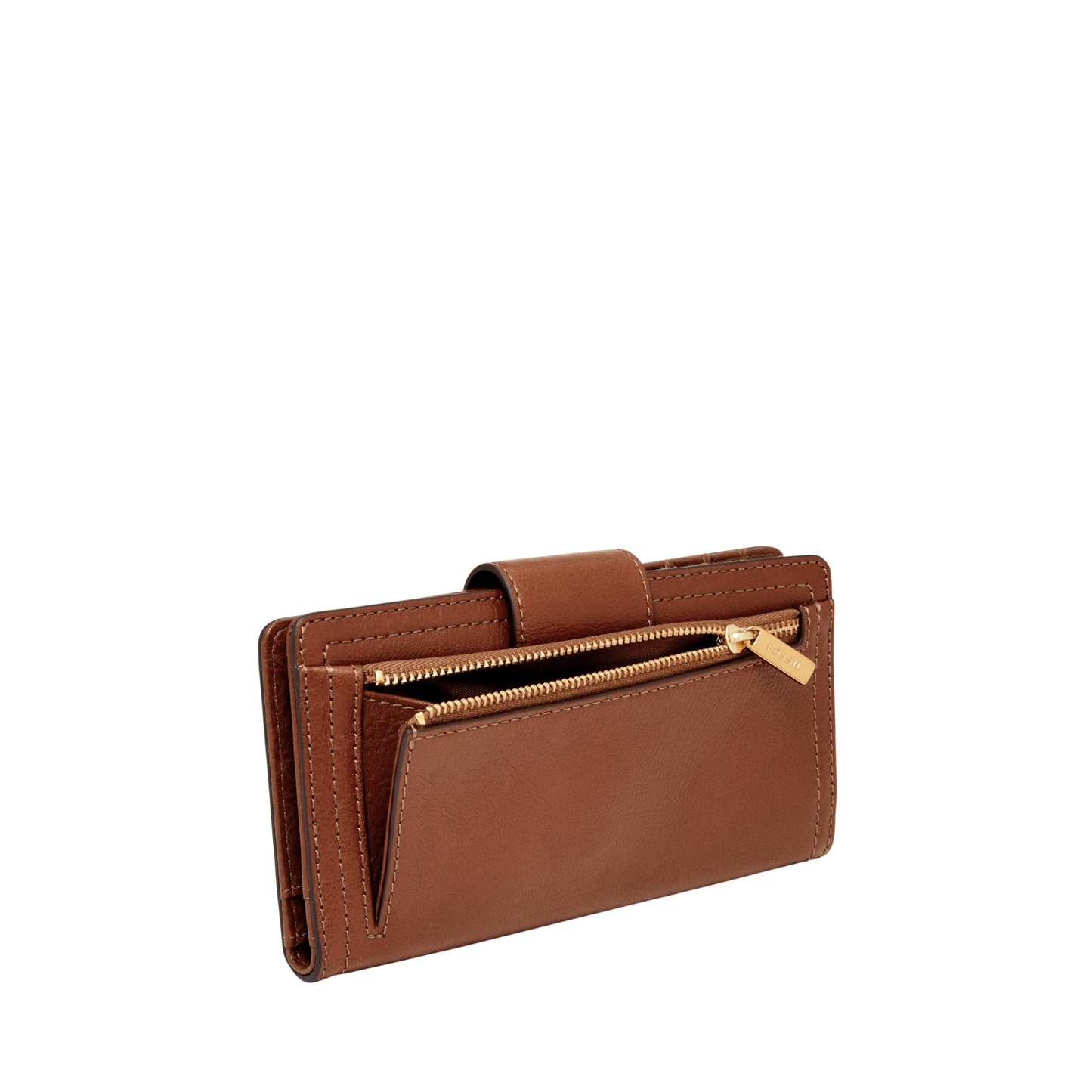 Fossil Women's Wallet, Logan Leather Wallet RFID Blocking Tab Clutch, Brown