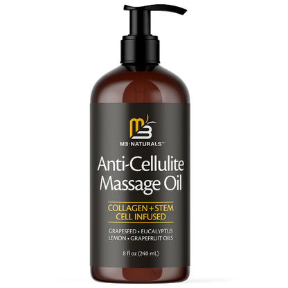M3 Naturals Firming Body Massage Oil with Collagen & Stem Cell – Helps Smooth The Appearance of Cellulite & Improve Skin Texture – Refreshing Aromatherapy Body Oil for Legs & Full Body – 16 Fl Oz