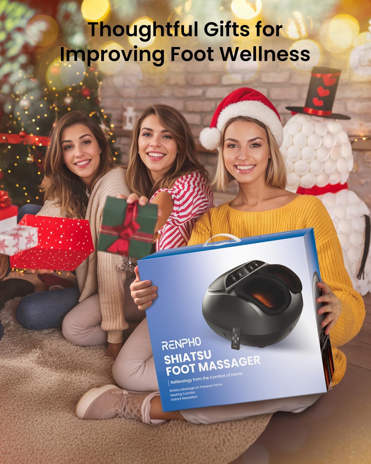 RENPHO Shiatsu Foot Massager with Heat, Feet Massager for Neuropathy Plantar Fasciitis Relief, FSA Eligible, 3 Heat Levels Foot Massage with Wireless Control, Size 13
