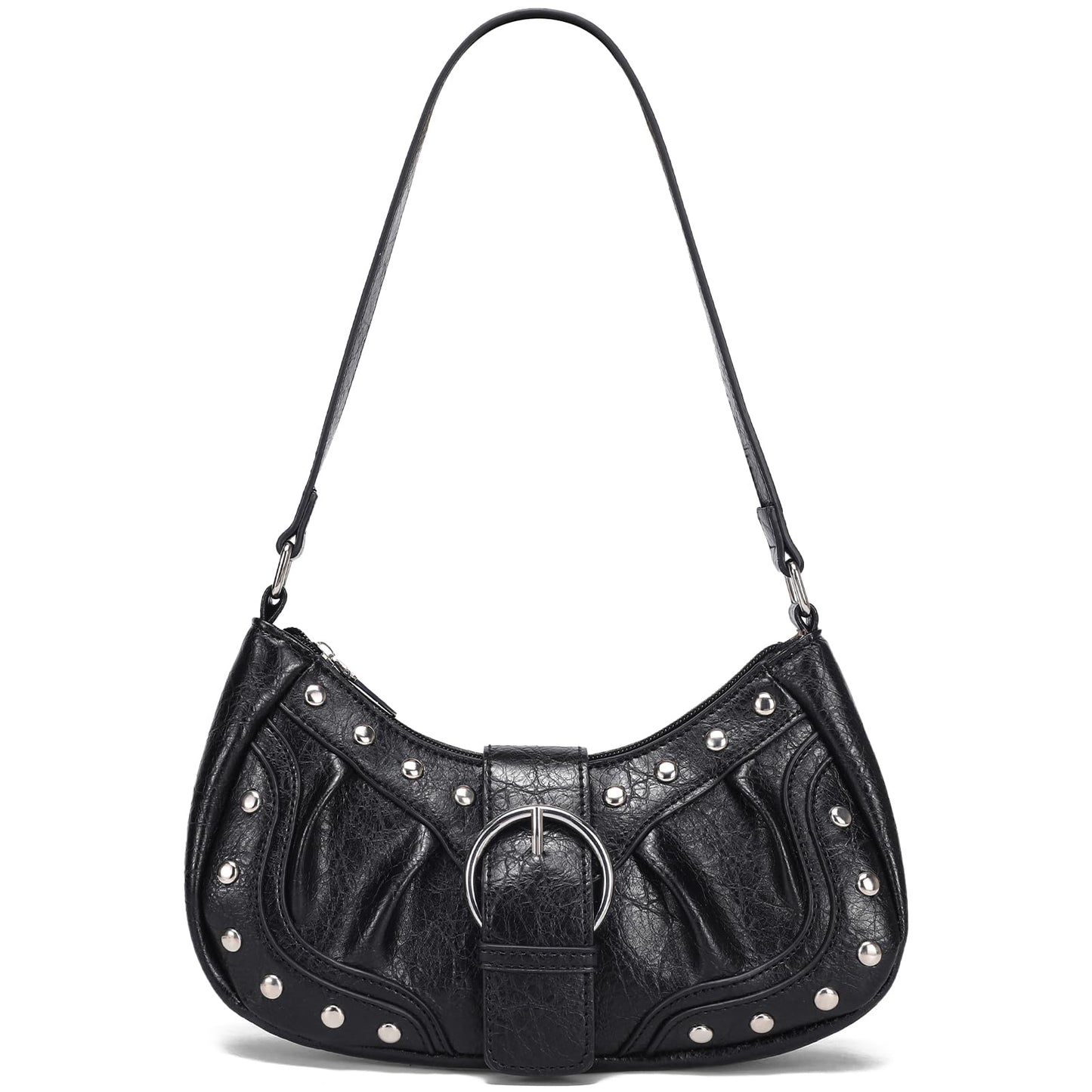 HIYOLALA Y2K Purse Small Shoulder Bags for Women with Rivets Punk Style Goth Grunge Emo Handbag