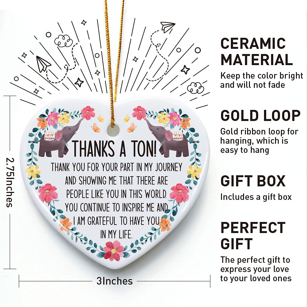 Thank You Gifts, Thanks A Ton, Christmas Ornament Keepsake Sign Heart Plaque Thank You Gift, Christmas Birthday Appreciation Gifts for Women Men Friends Coworkers Neighbors Teachers Boss Colleague