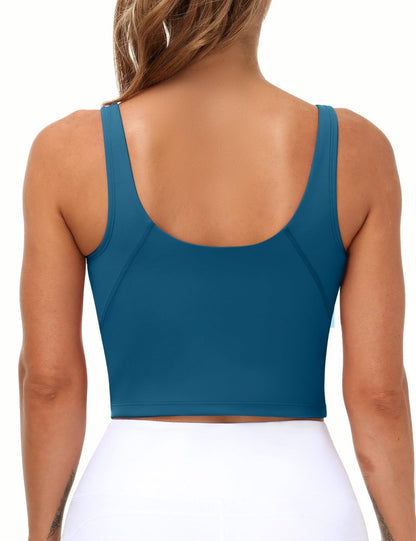 Women’s Longline Sports Bra Wirefree Padded Medium Support Yoga Bras Gym Running Workout Tank Tops(Dark Blue Green, Small)