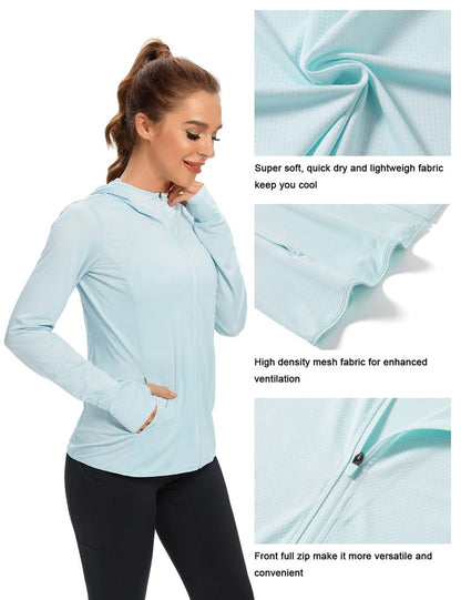 Women's UPF 50+ UV Sun Protection Clothing Zip Up Hoodie SPF Long Sleeve Sun Shirt Fishing Hiking Outdoor Jacket,Blue,M