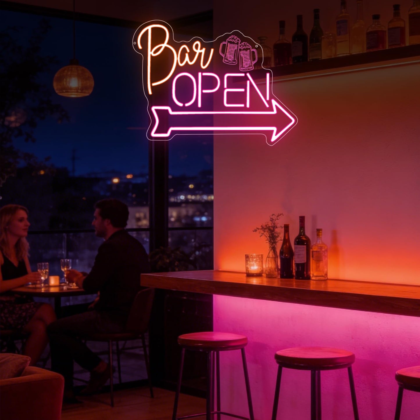 Bar Open Neon Sign,Open Signs for Business Home Beer Bar Man Cave Club Pub Restaurant Stores Hotel Party,Pink Orange Dimmable LED Sign Wall Art Decor Gift for Men Women USB Powered（16.9"*12.6"）