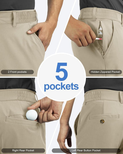 Outdoor Ventures Men's Golf Shorts 11" Inseam Classic-Fit Flat Front Stretch Casual Shorts with Pockets Summer Hiking Travel Khaki
