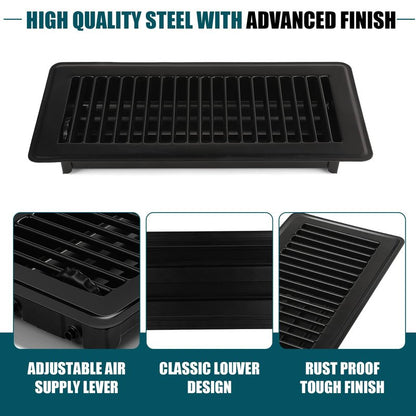 VOISEN Floor Register 4x10, 10 Pack Black Floor Register Vents,Heavy Duty Steel Walkable Floor Vents,Vent Covers for Home Floor