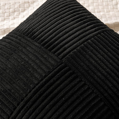 MIULEE Black Corduroy Pillow Covers Pack of 2 Boho Decorative Spliced Throw Pillow Covers Soft Solid Couch Pillowcases Cross Patchwork Textured Cushion Covers for Living Room Bed Sofa 18x18 inch