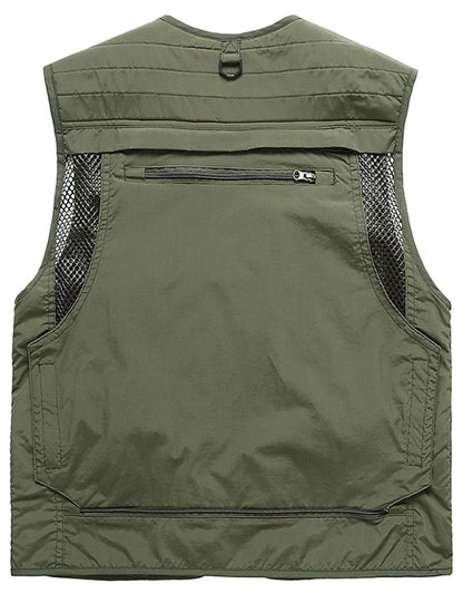 Flygo Men's Casual Lightweight Outdoor Fishing Work Safari Travel Photo Cargo Vest Jacket Multi Pockets(Large, Army Green)
