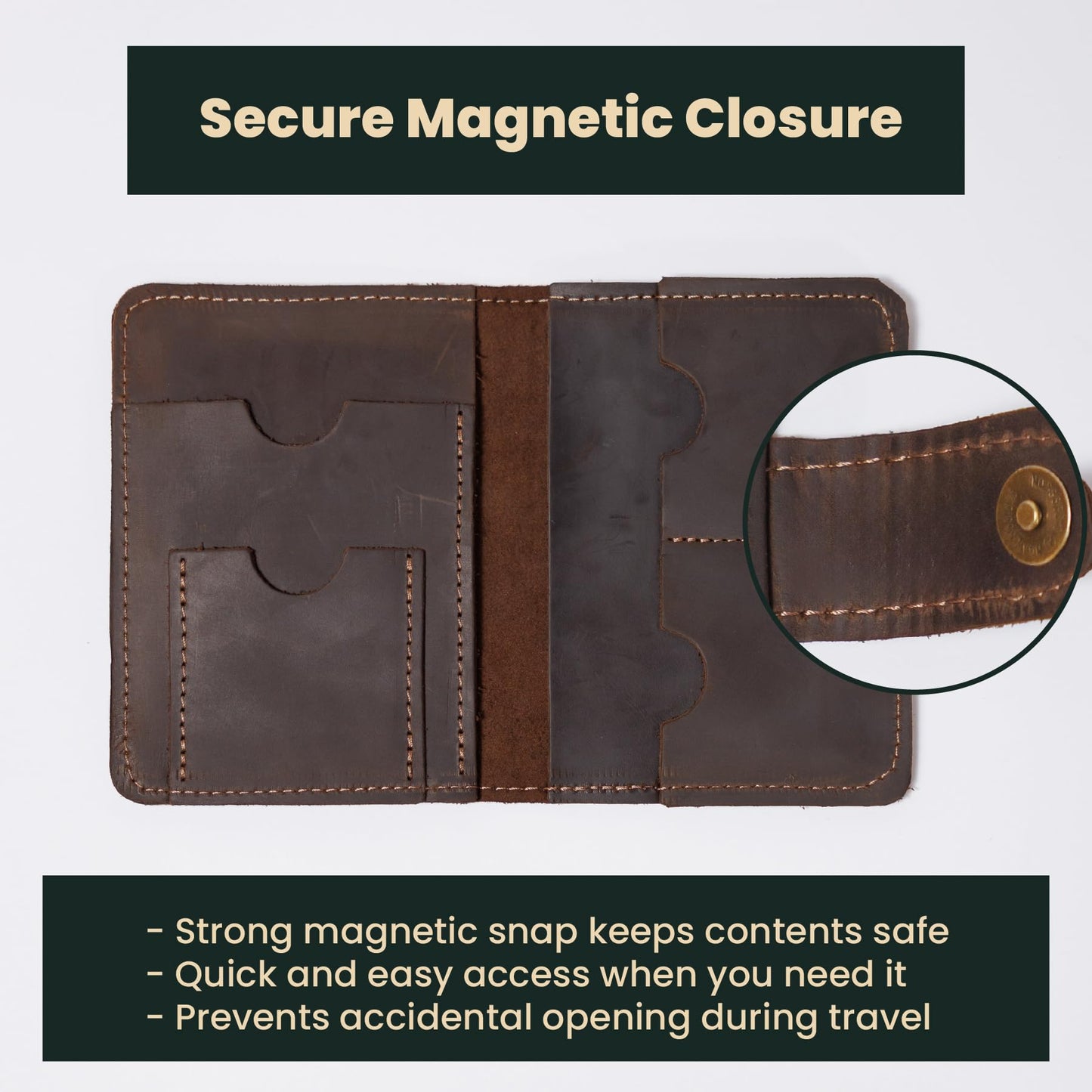Full Grain Leather Passport Holder for Travel – Handmade Slim Wallet with Card Slots & Magnetic Closure – Compact Leather Case for Passport, Boarding Pass & Cards – Premium Gift (Non-Custom)