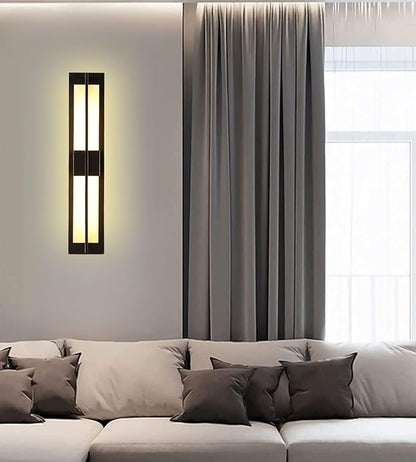 LED Outdoor Wall Lights Fixture Lamps. Modern Elegant Acrylic lampshade with Marble Texture, Aluminum Body. Exterior Black Sconce Wall Lantern IP65 Waterproof Anti Rust. (Modern LED Black 32''H, 18W)