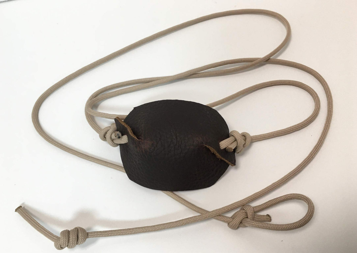 Desert Sand Paracord and Leather Cupped Pouch Shepherd Sling Handmade by David The Shepherd