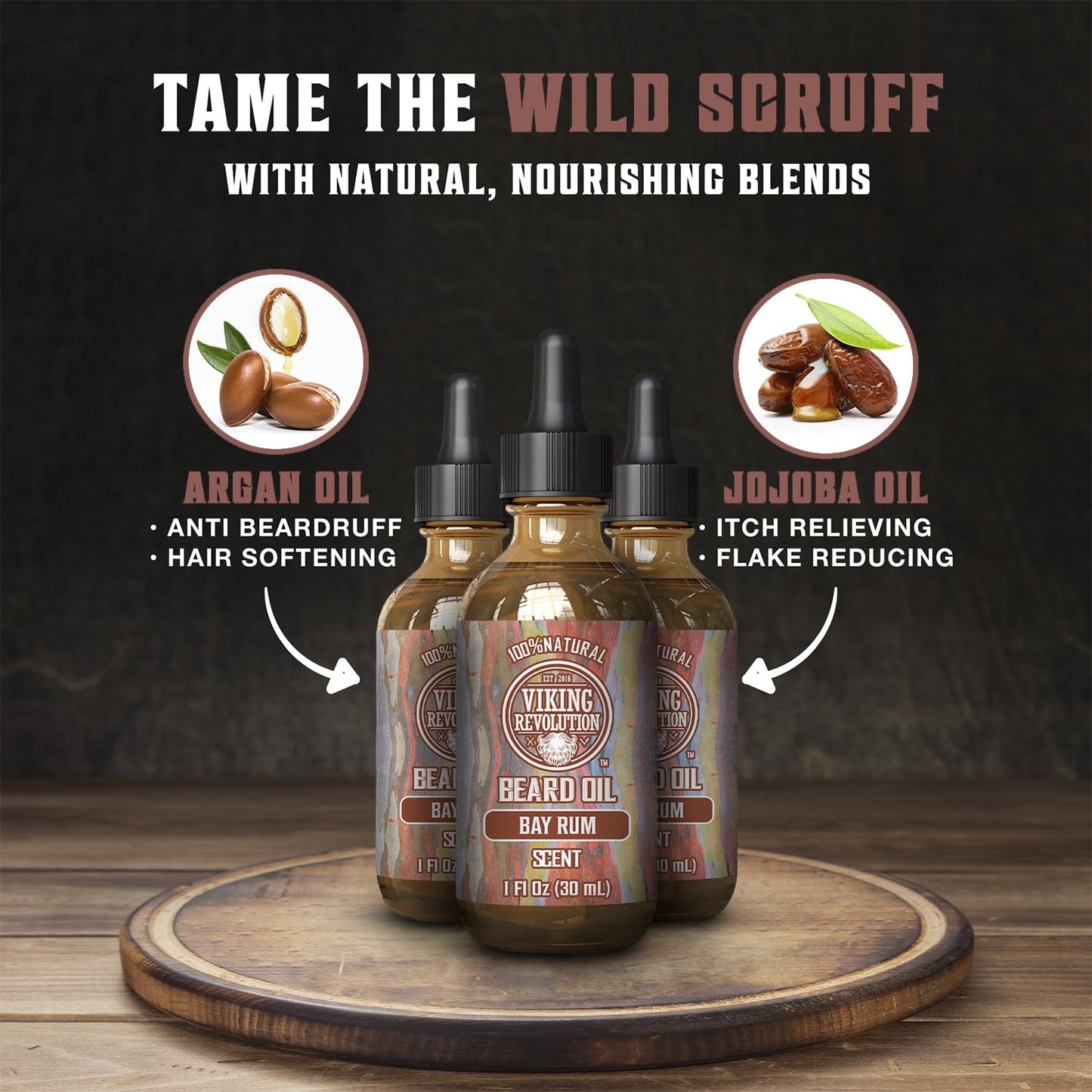 Viking Revolution Sandalwood Beard Oil for Men - Natural Mens Beard Oil with Argan Oil and Jojoba Oil - Beard Softener, Strengthens and Moisturizes - Beard Conditioner for Men (Sandalwood, 1 Pack)